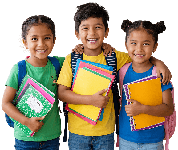 Happy children with books